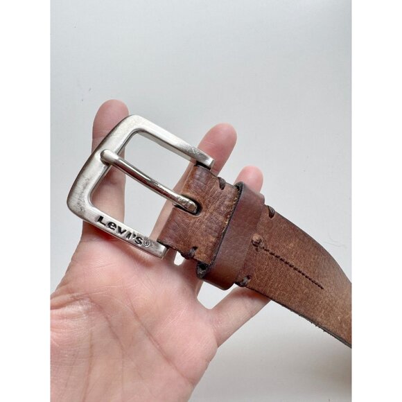 LEVI'S Brown Leather Silver Buckle Hip Belt, Size 40 - Picture 9 of 14
